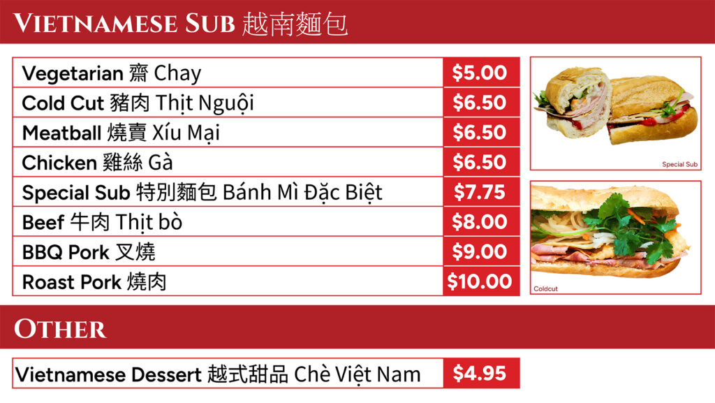 New deli menu with bamh mi flavours and vietnamese desserts
